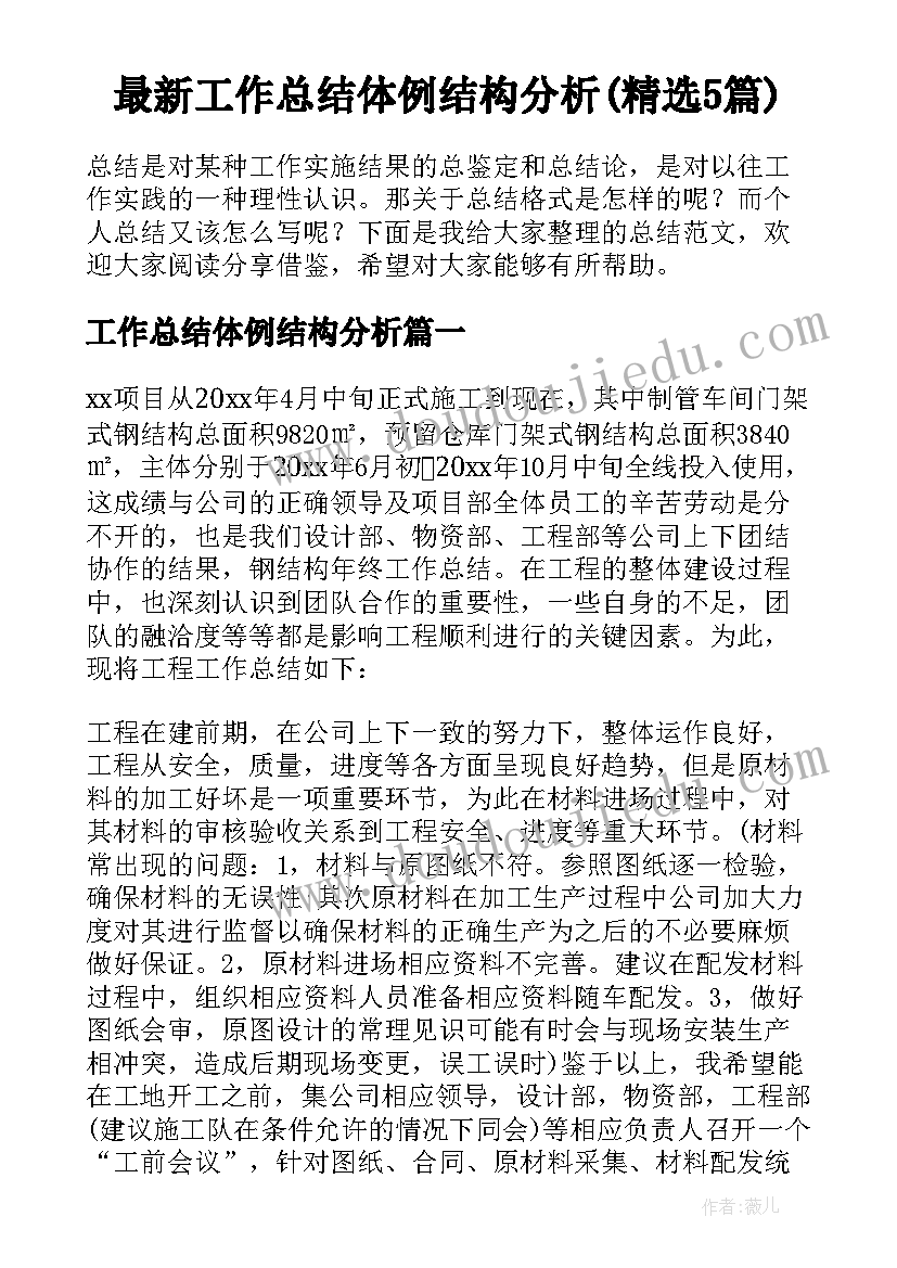 最新工作总结体例结构分析(精选5篇)