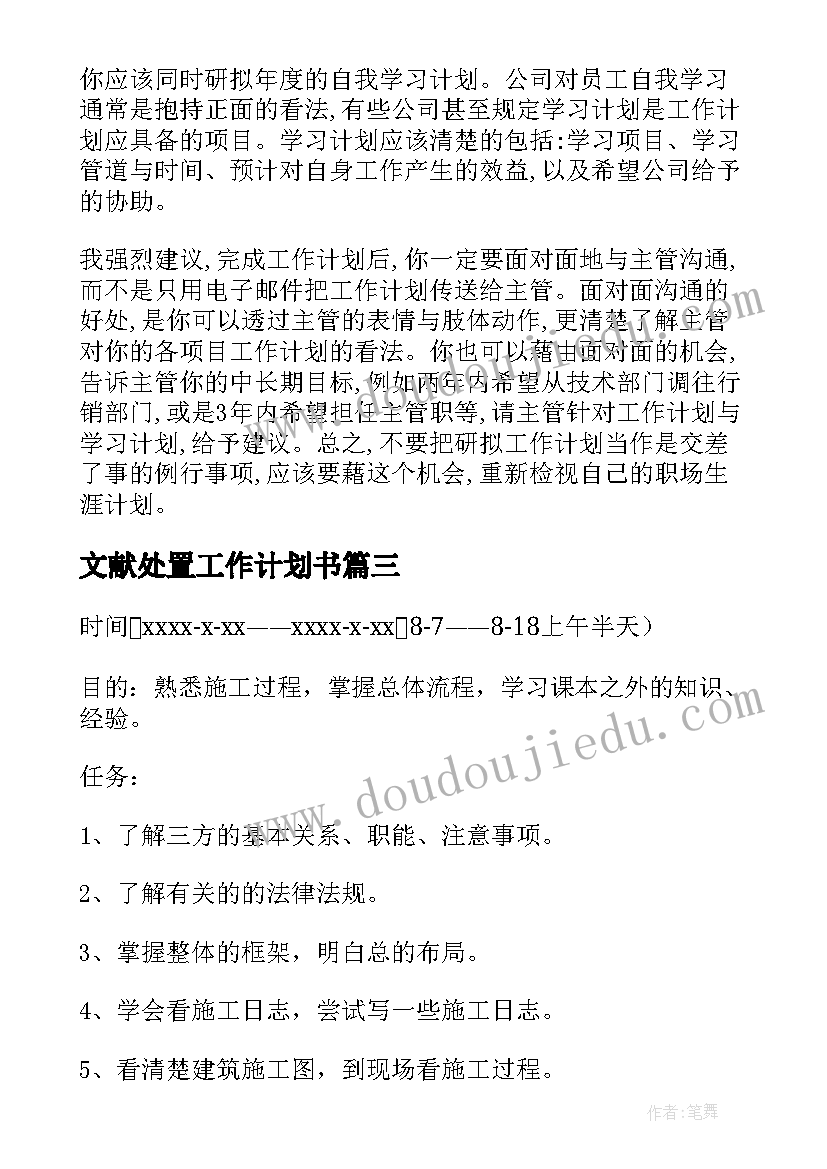 最新文献处置工作计划书(实用9篇)