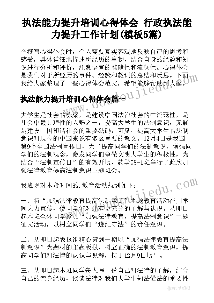 执法能力提升培训心得体会 行政执法能力提升工作计划(模板5篇)