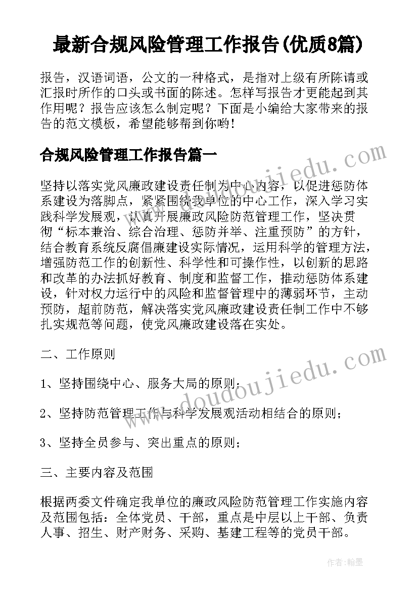 最新合规风险管理工作报告(优质8篇)