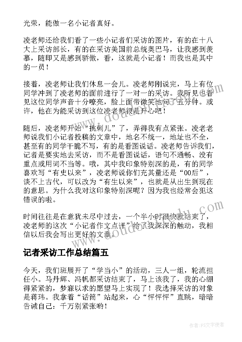 2023年记者采访工作总结(汇总6篇)