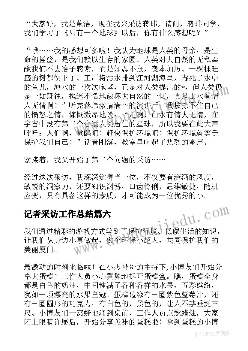 2023年记者采访工作总结(汇总6篇)