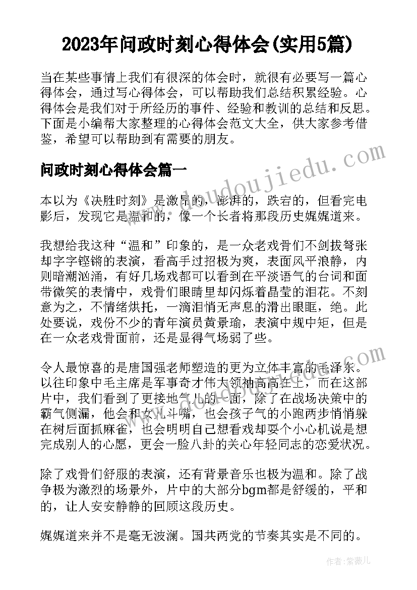 2023年问政时刻心得体会(实用5篇)