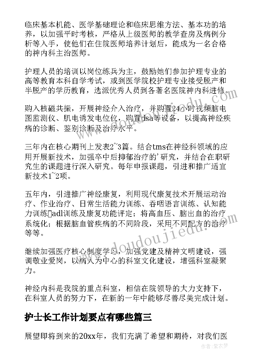 护士长工作计划要点有哪些(大全9篇)