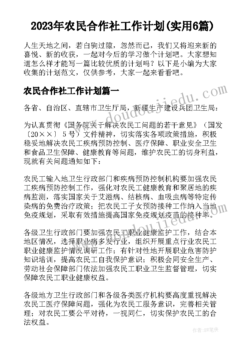 2023年农民合作社工作计划(实用6篇)