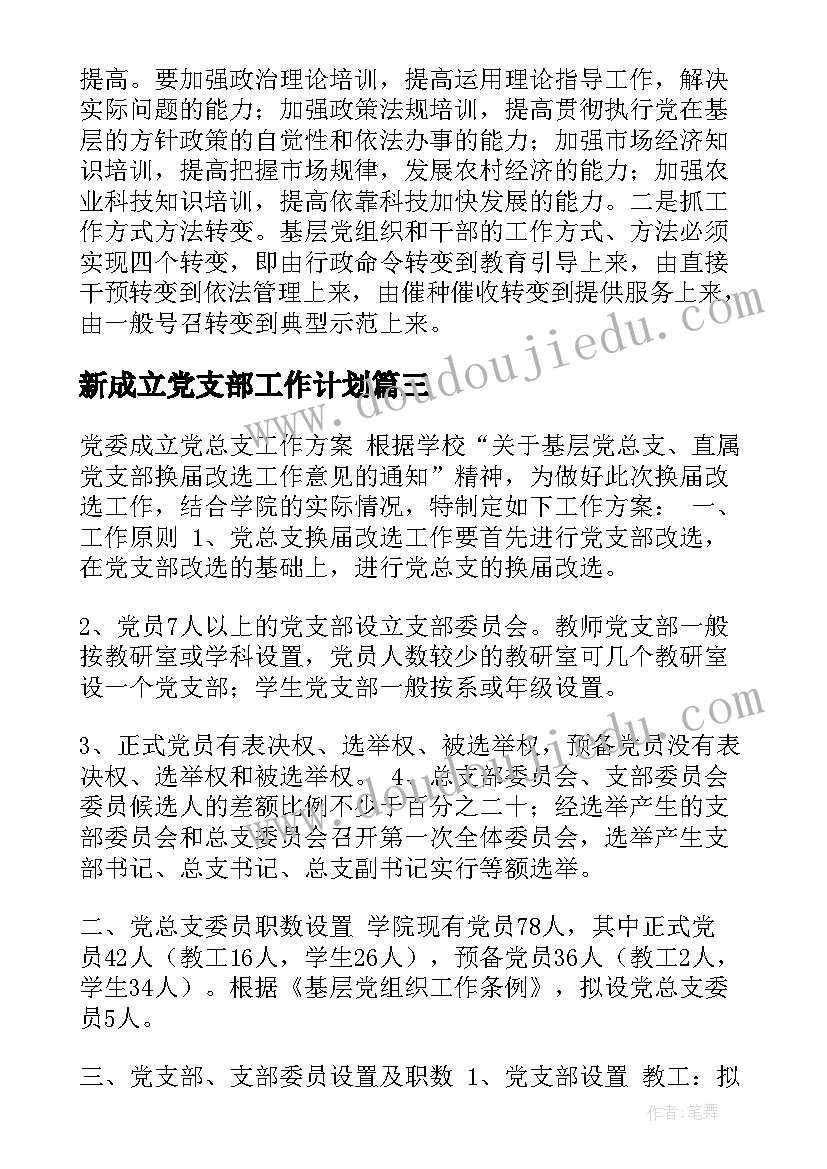 2023年新成立党支部工作计划(汇总5篇)