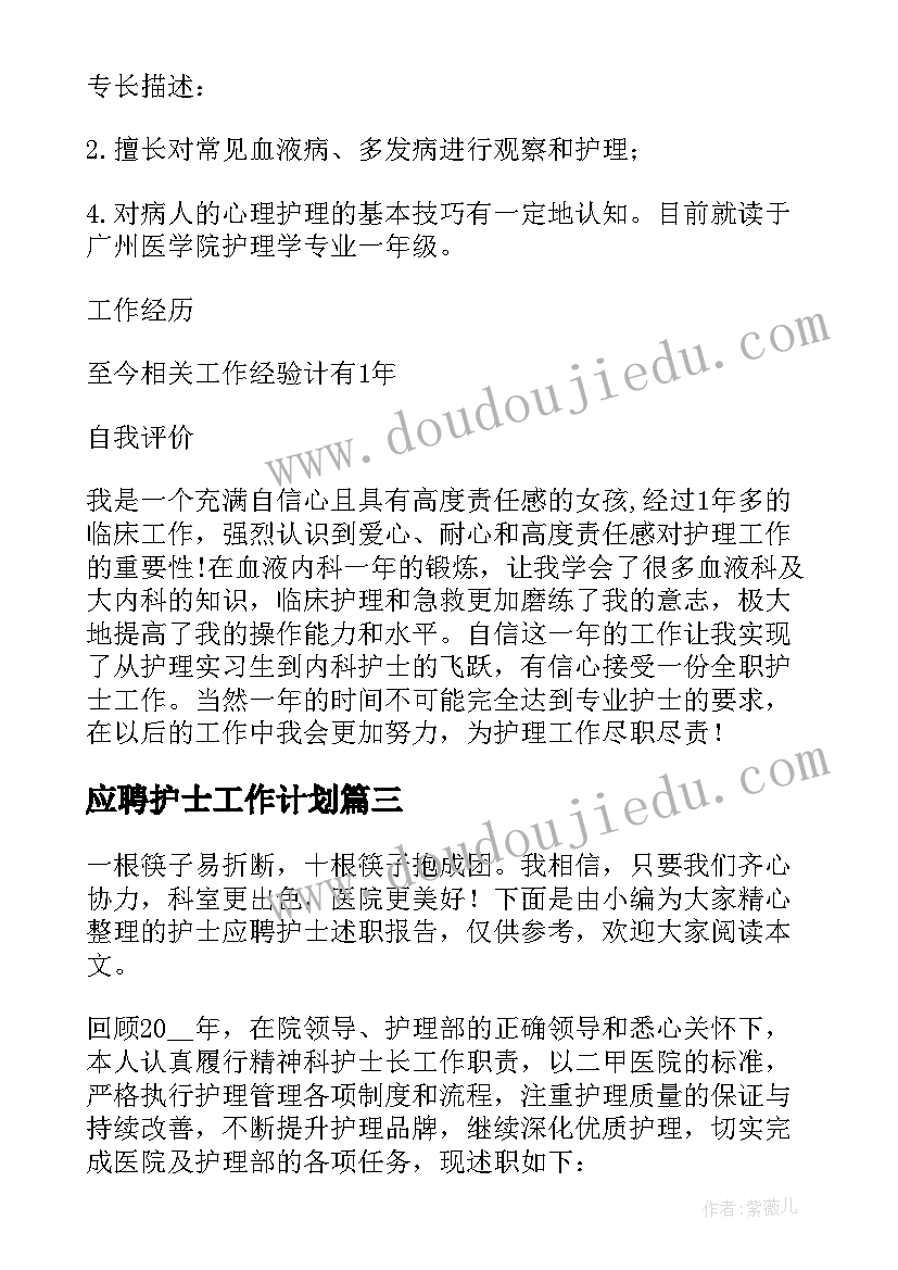 应聘护士工作计划(模板6篇)