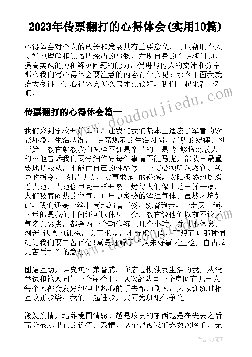 2023年传票翻打的心得体会(实用10篇)