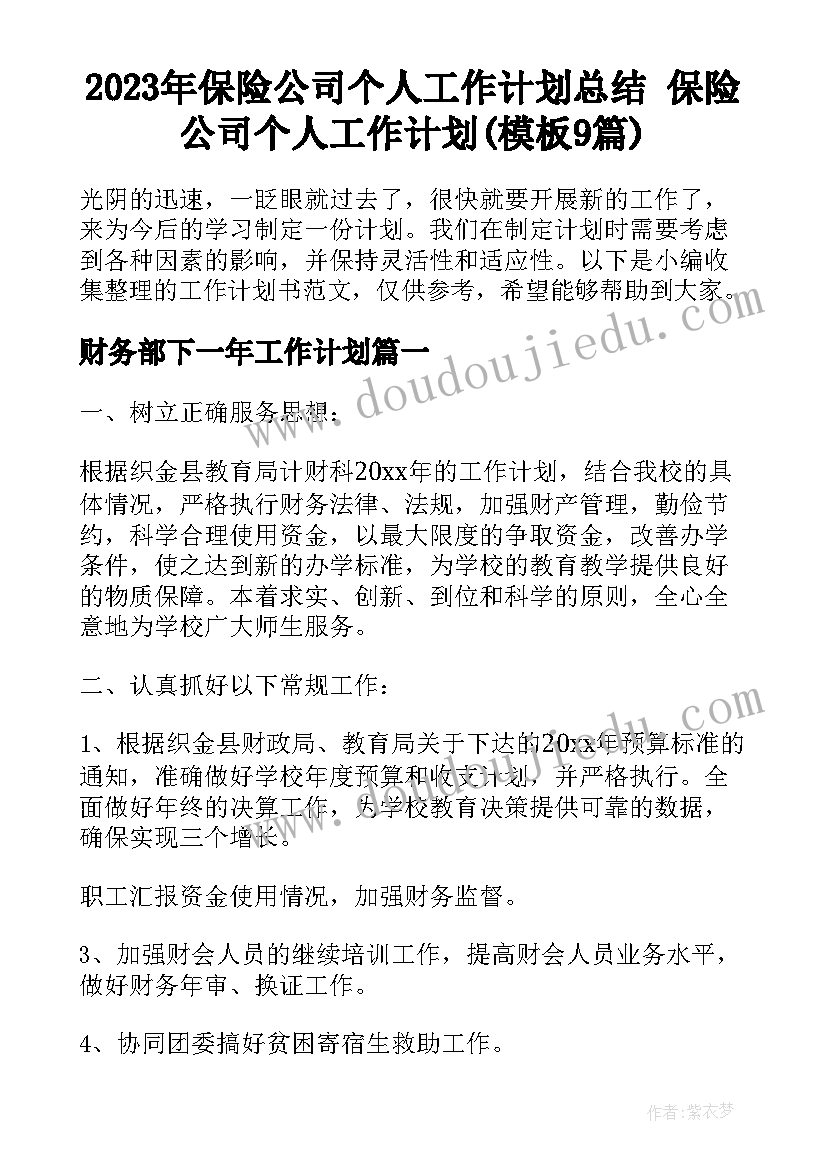 2023年保险公司个人工作计划总结 保险公司个人工作计划(模板9篇)