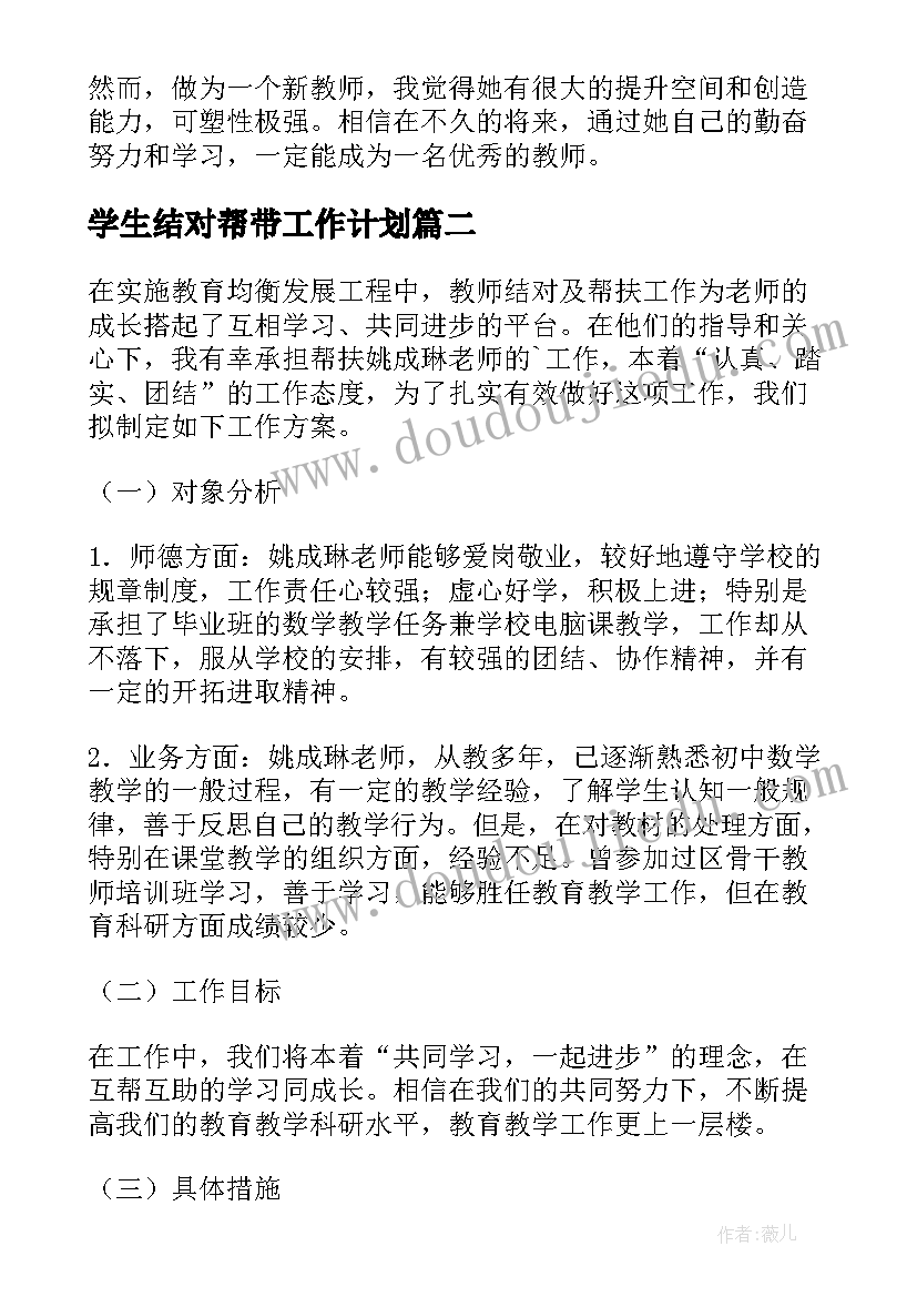 2023年学生结对帮带工作计划(优质5篇)