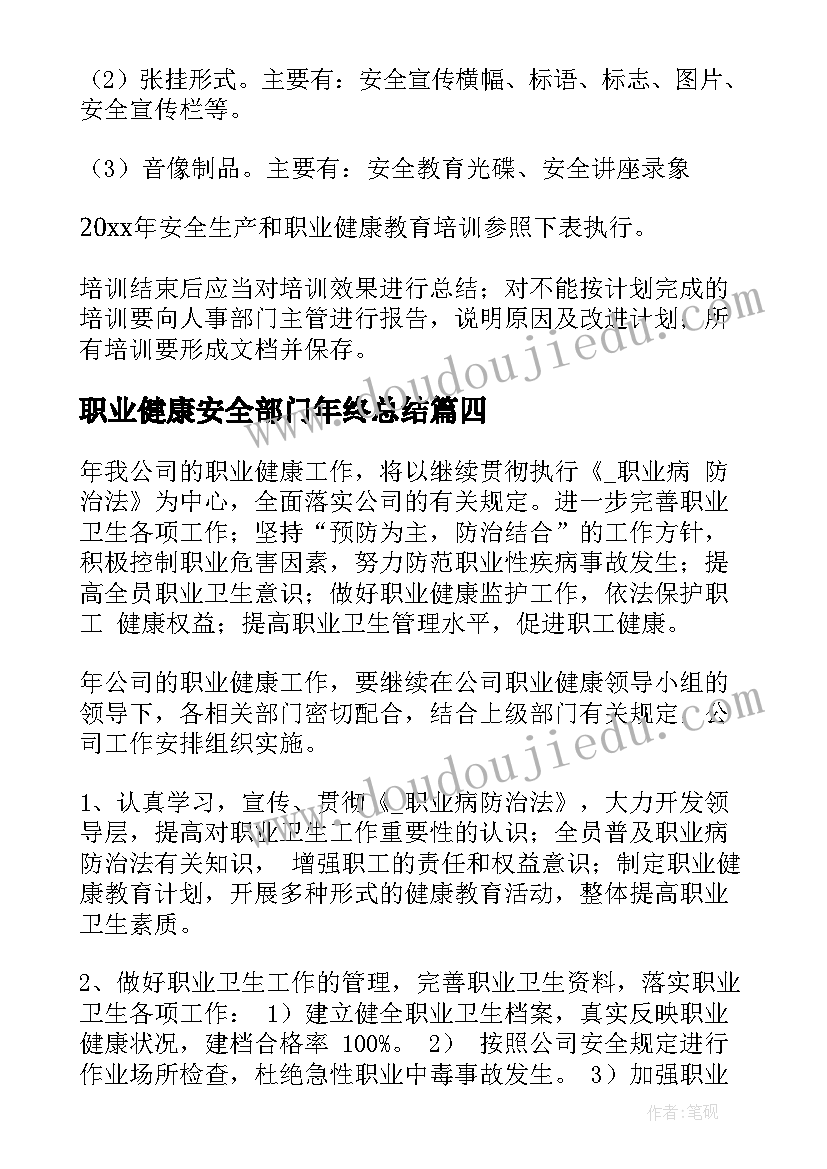 最新职业健康安全部门年终总结(实用5篇)