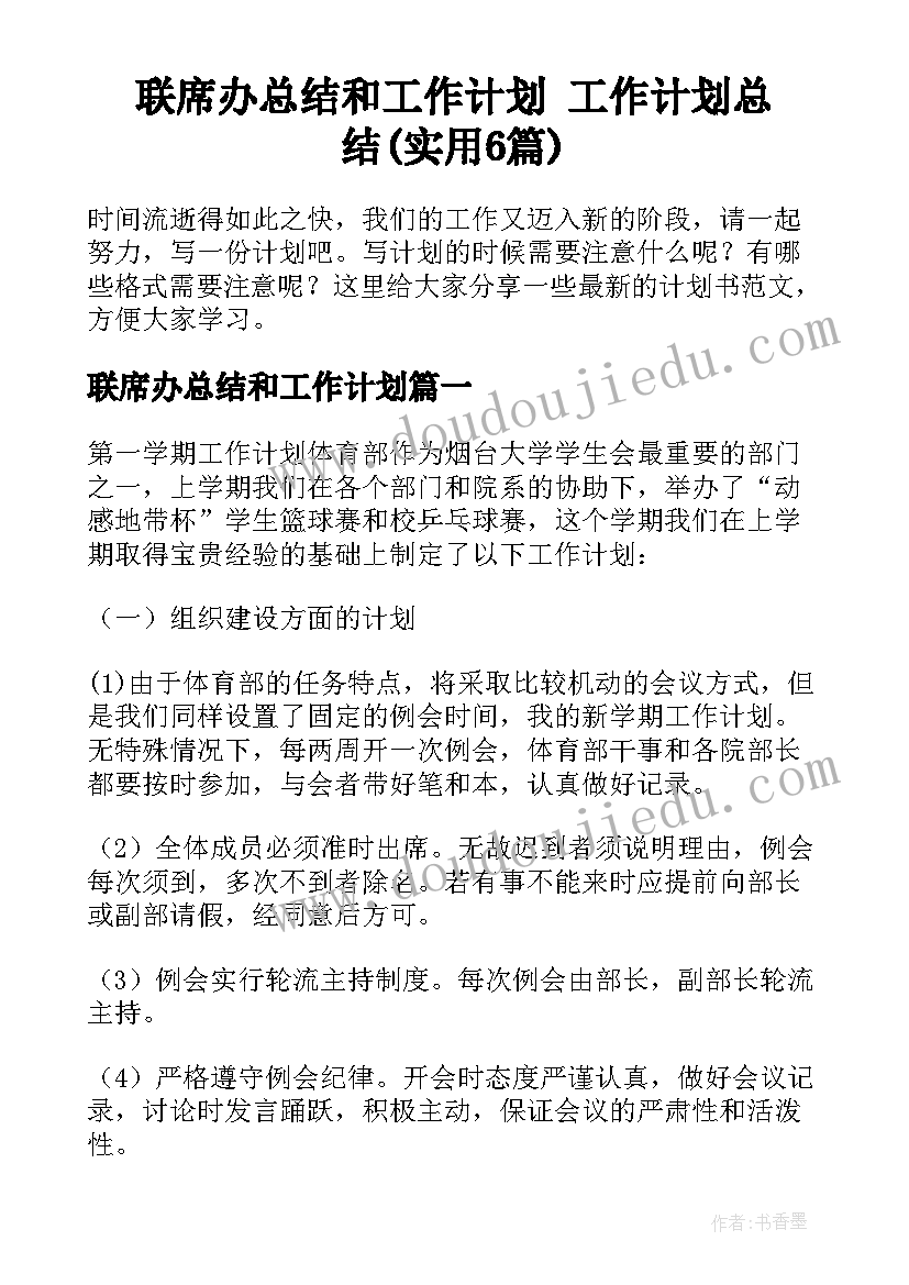 联席办总结和工作计划 工作计划总结(实用6篇)