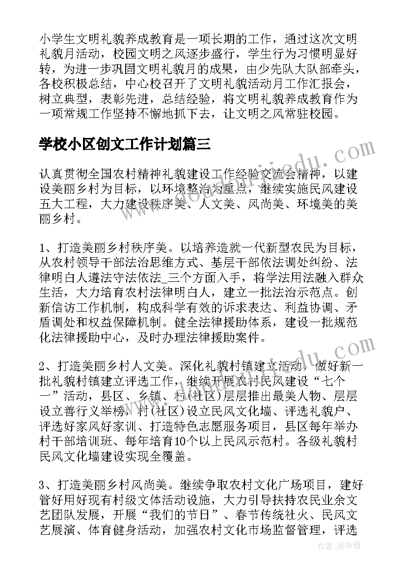 最新学校小区创文工作计划(精选5篇)