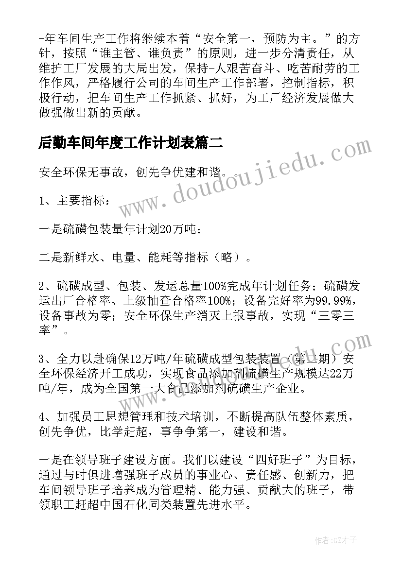 最新后勤车间年度工作计划表 车间年度工作计划(汇总6篇)