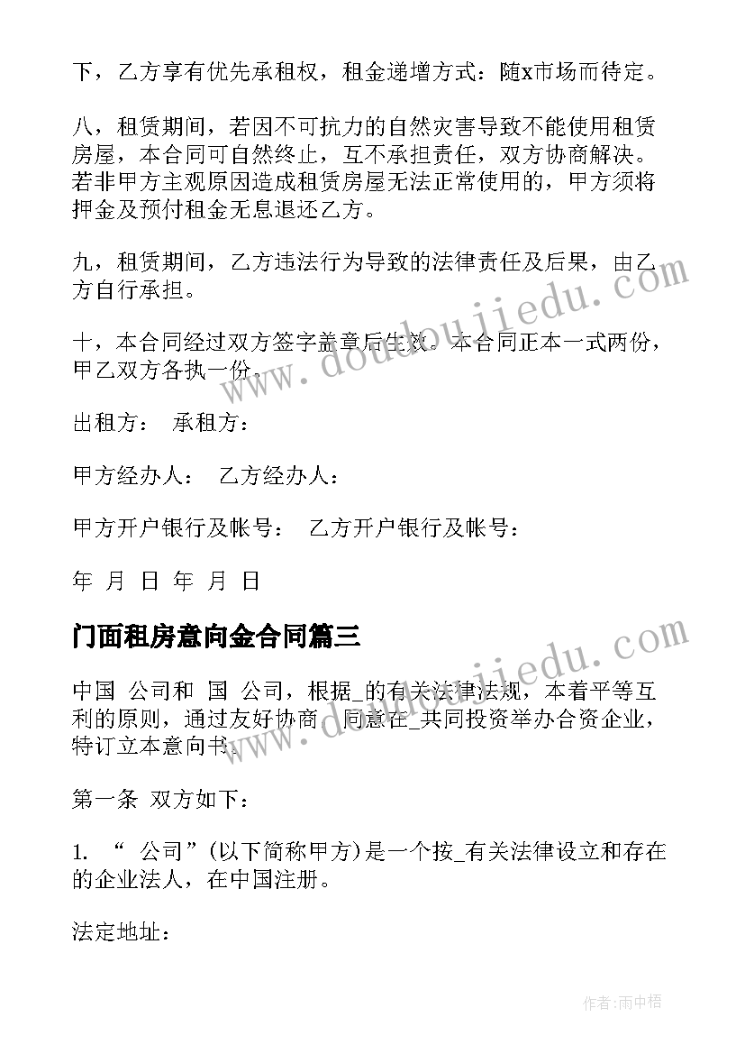 2023年门面租房意向金合同(优质9篇)