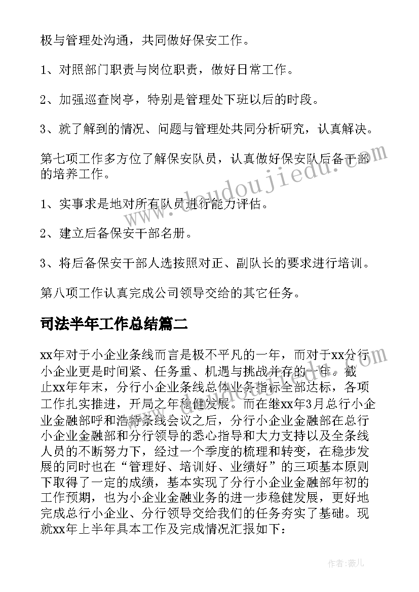 2023年司法半年工作总结(模板7篇)