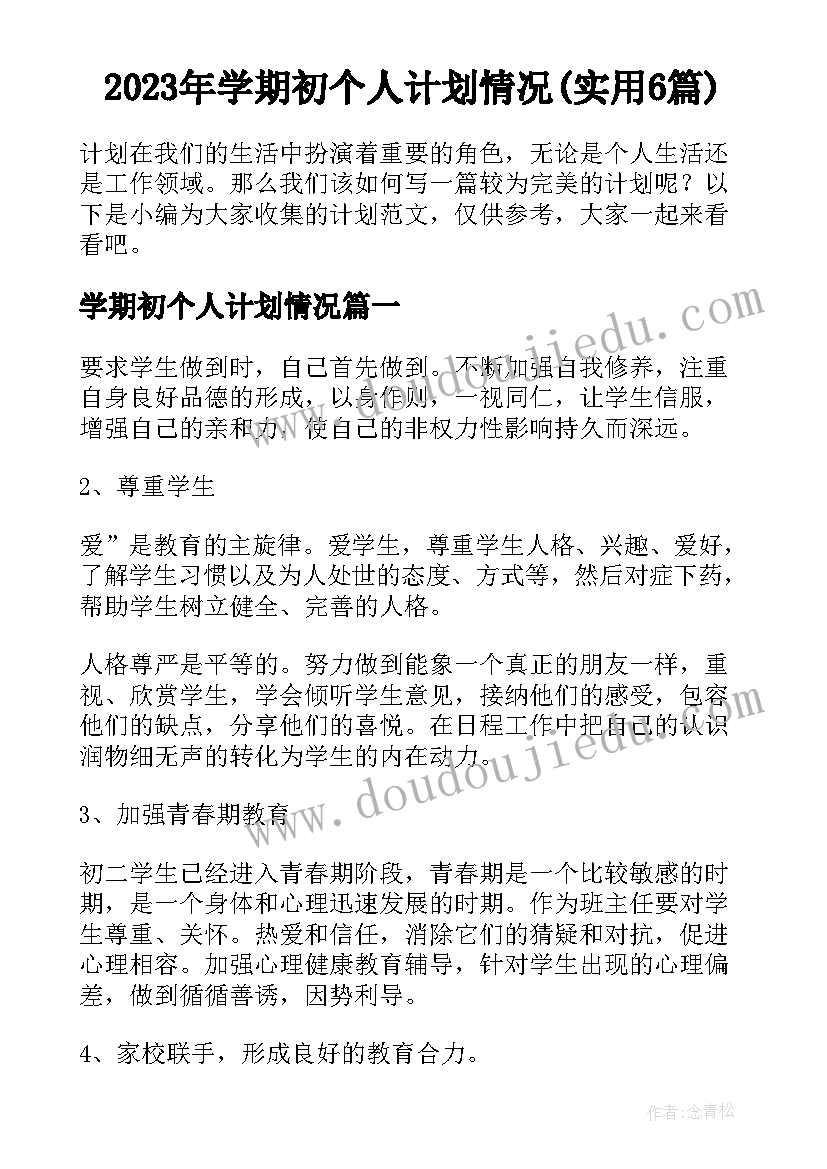 2023年学期初个人计划情况(实用6篇)