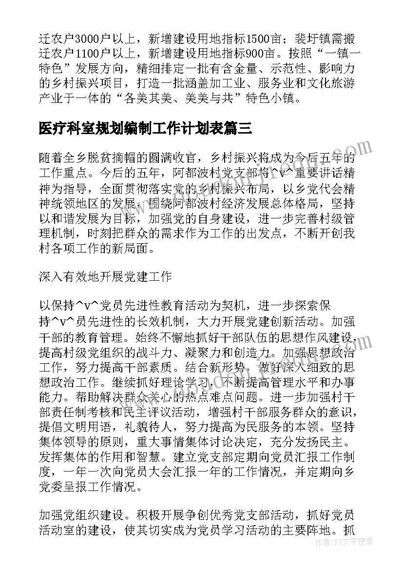 最新医疗科室规划编制工作计划表(精选5篇)