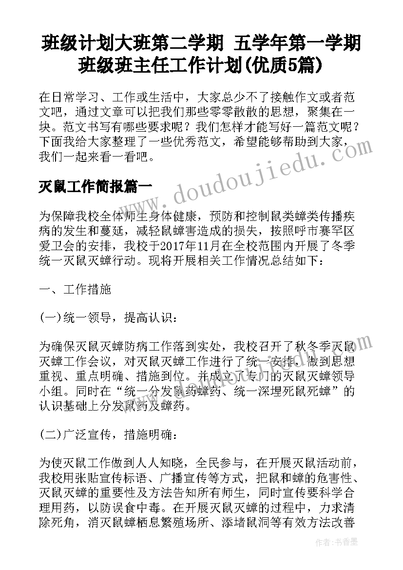 班级计划大班第二学期 五学年第一学期班级班主任工作计划(优质5篇)