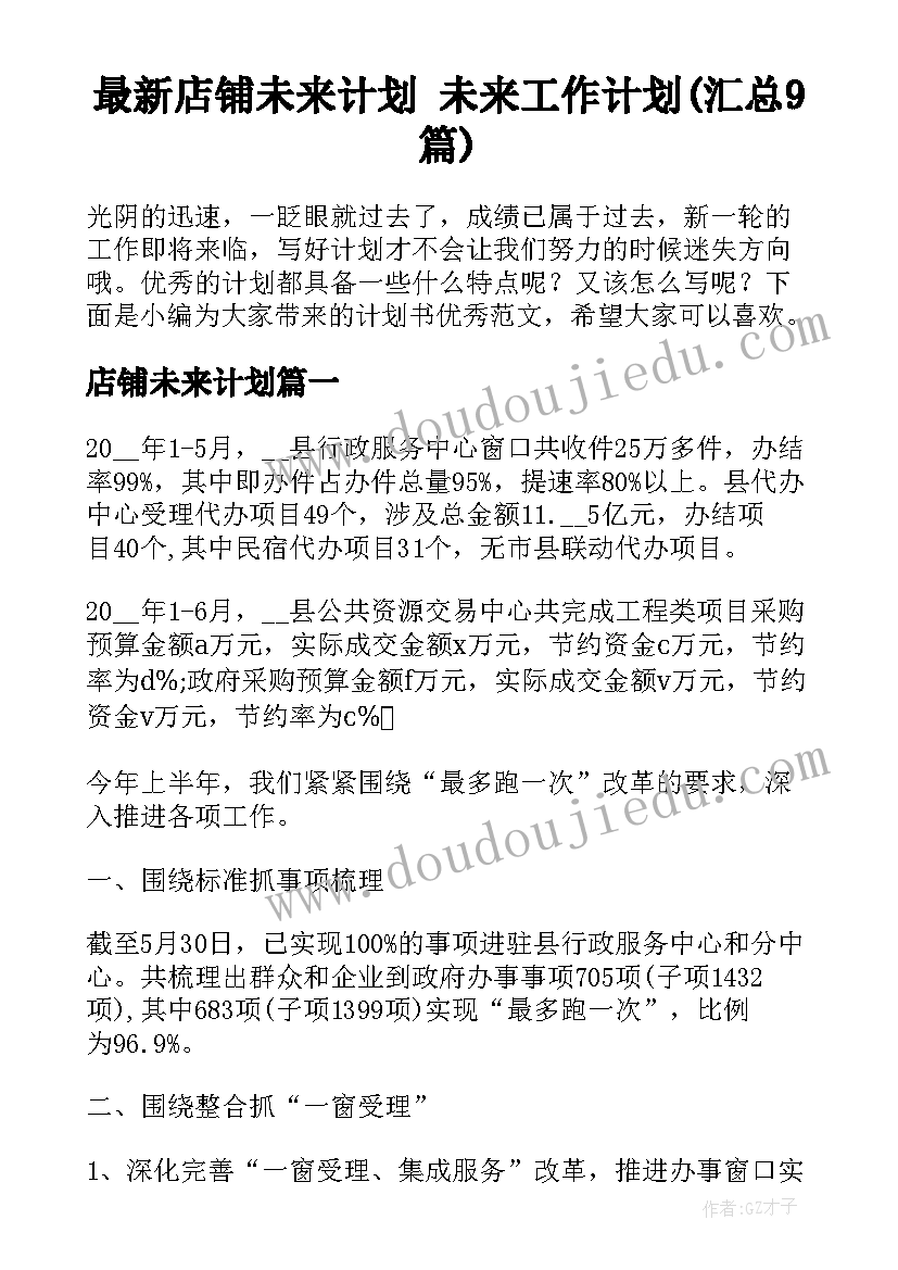 最新店铺未来计划 未来工作计划(汇总9篇)