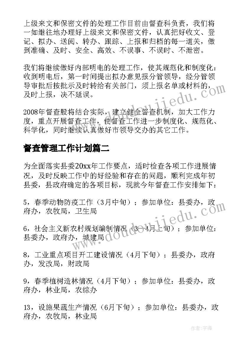 2023年督查管理工作计划 督查工作计划(精选8篇)