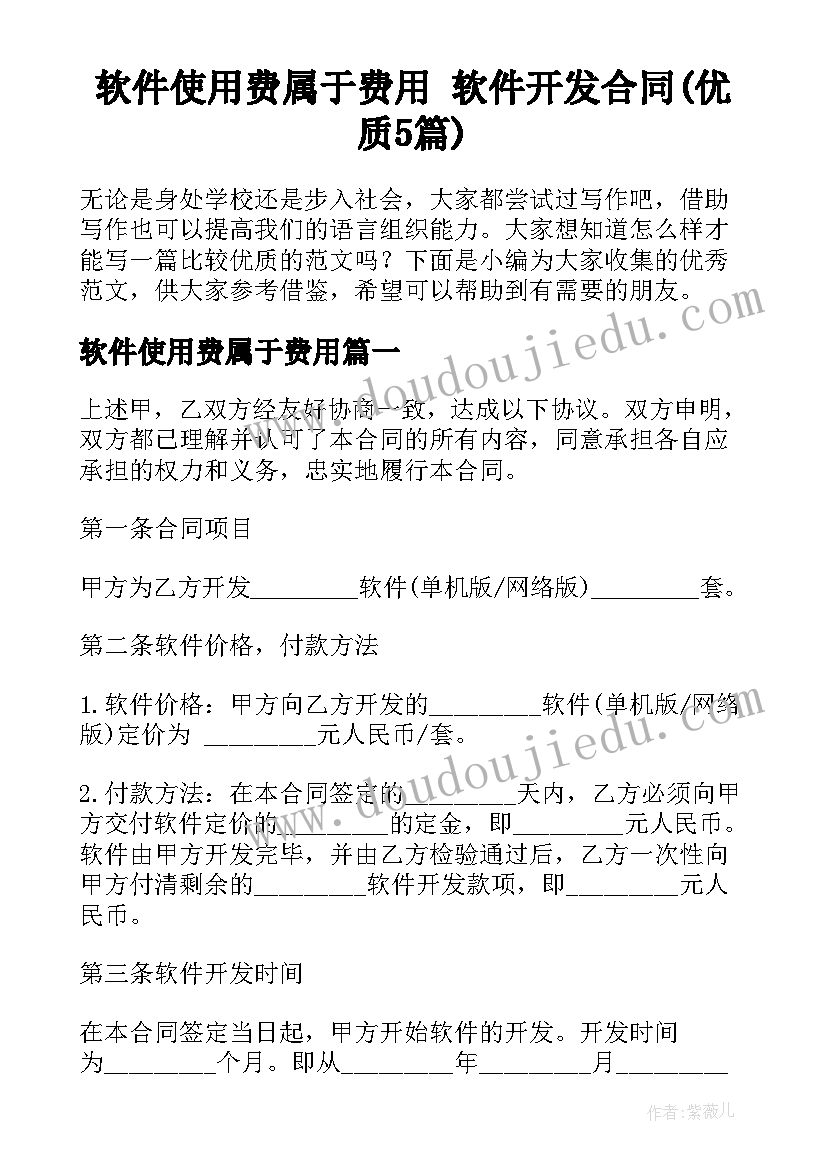 软件使用费属于费用 软件开发合同(优质5篇)