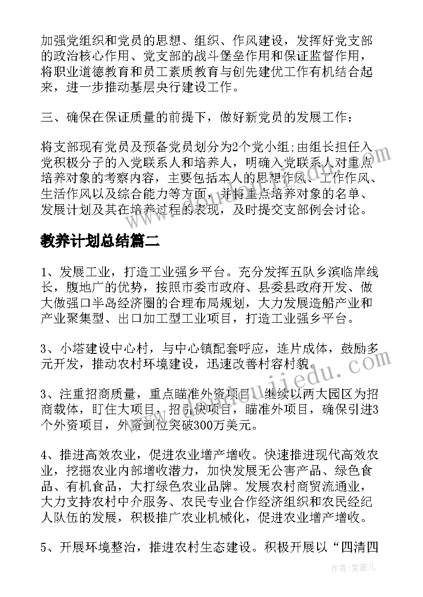 教养计划总结 银行工作计划表格(实用9篇)