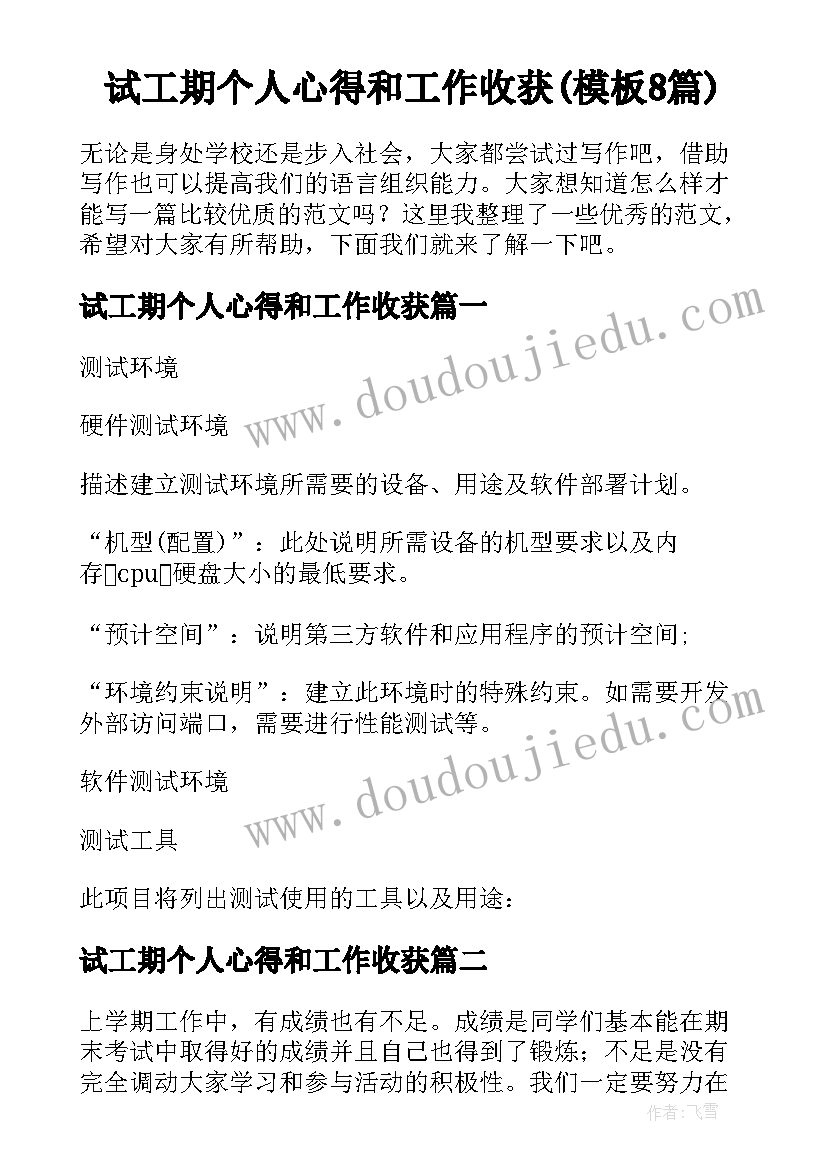 试工期个人心得和工作收获(模板8篇)