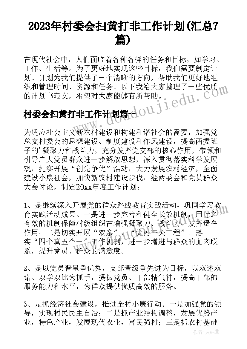 2023年村委会扫黄打非工作计划(汇总7篇)