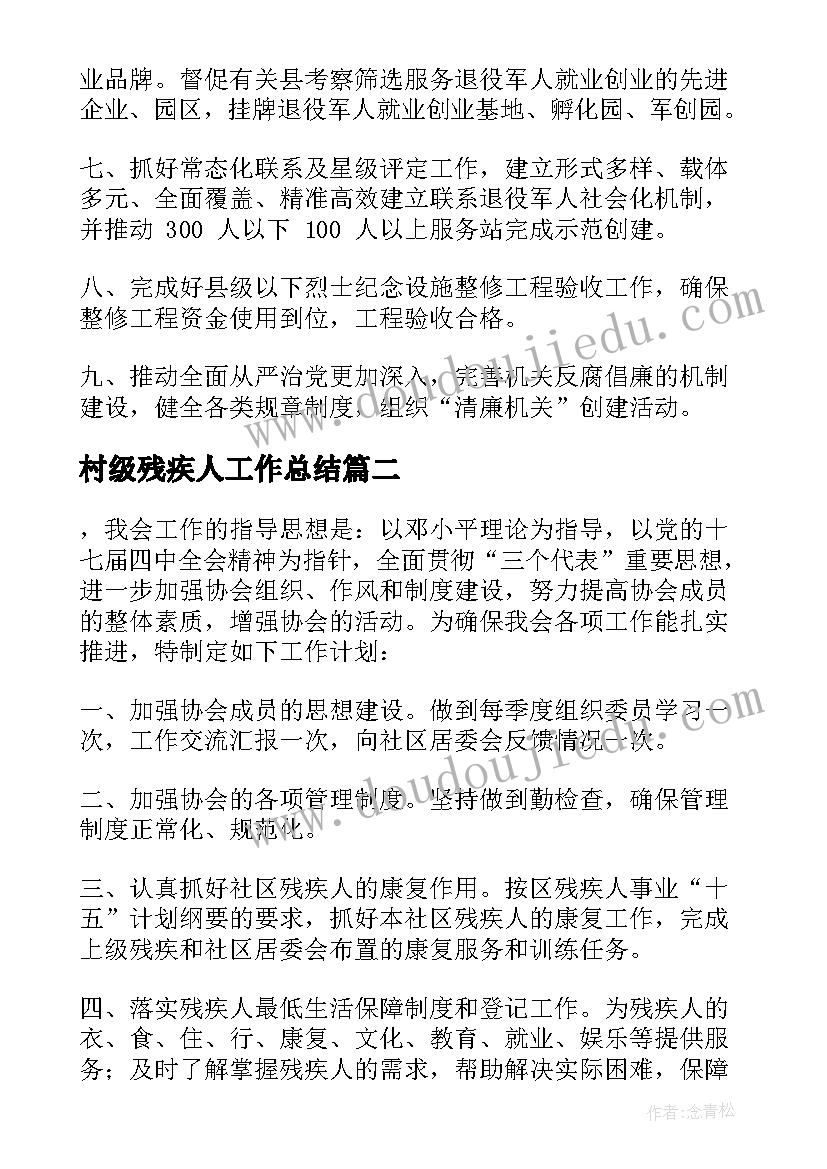 村级残疾人工作总结(精选5篇)