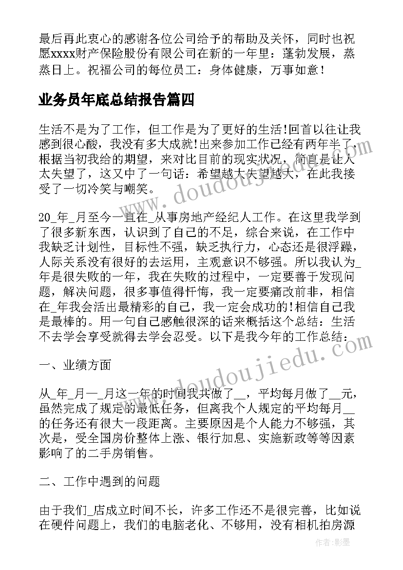 最新业务员年底总结报告 业务员年终工作总结(精选10篇)