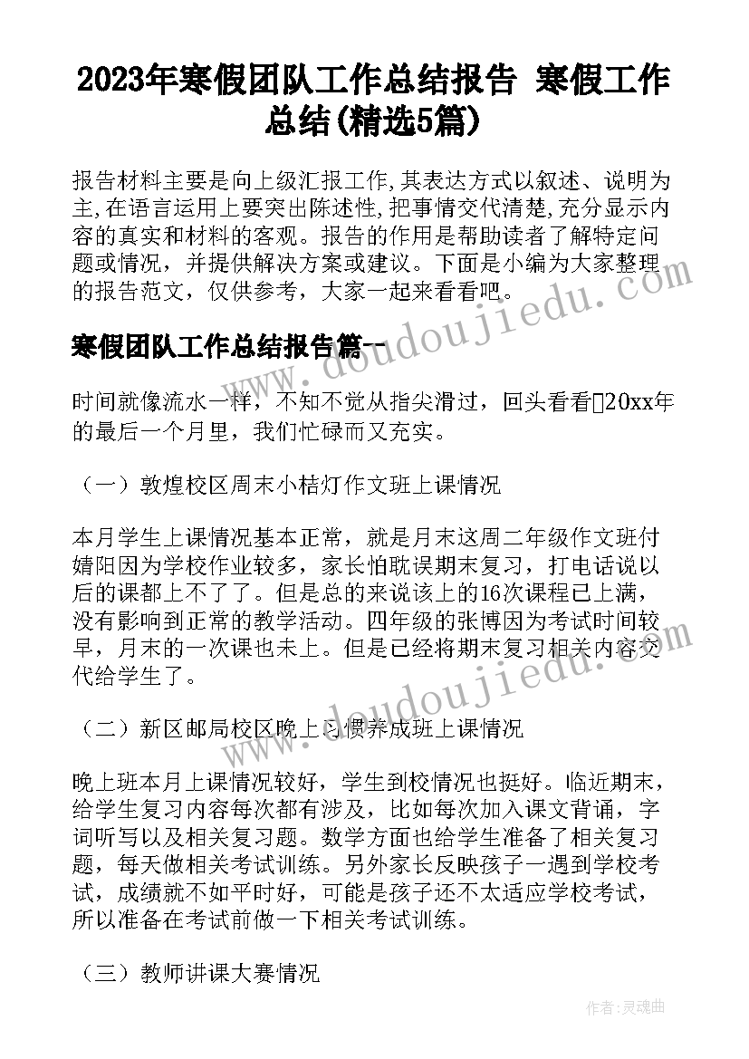 2023年寒假团队工作总结报告 寒假工作总结(精选5篇)