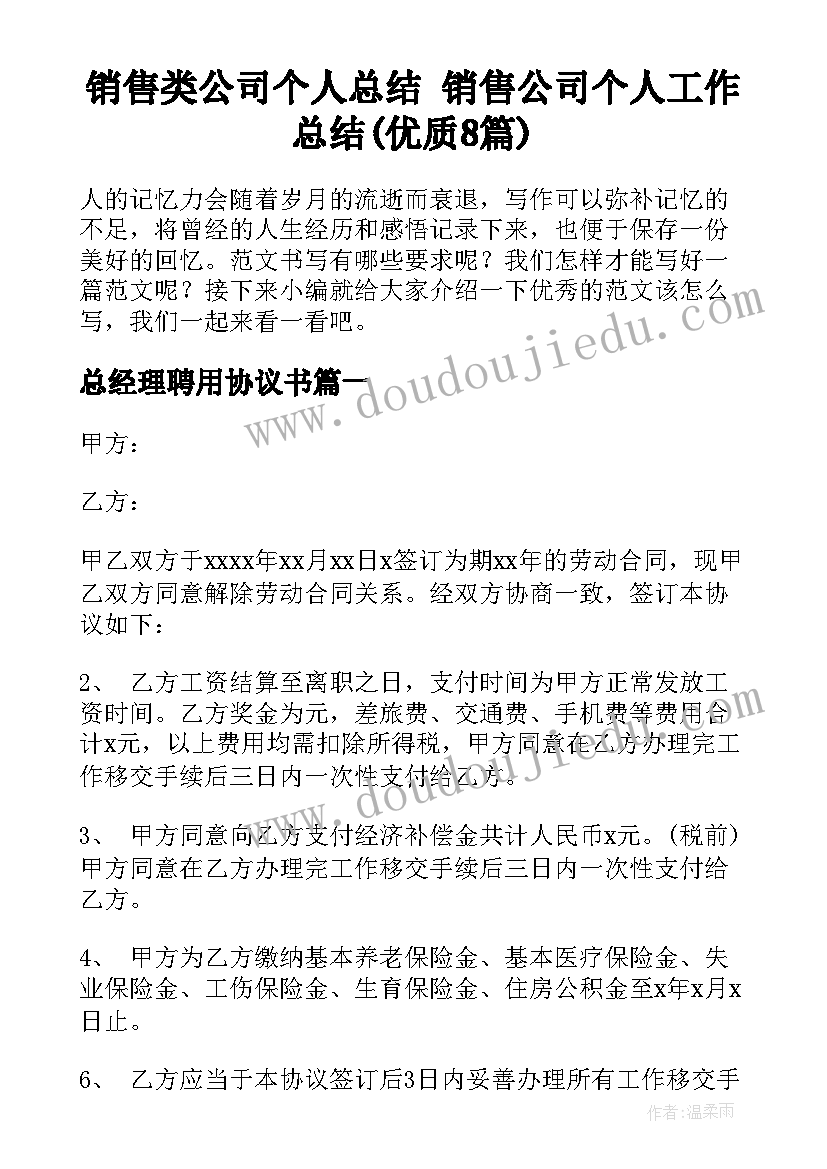 销售类公司个人总结 销售公司个人工作总结(优质8篇)