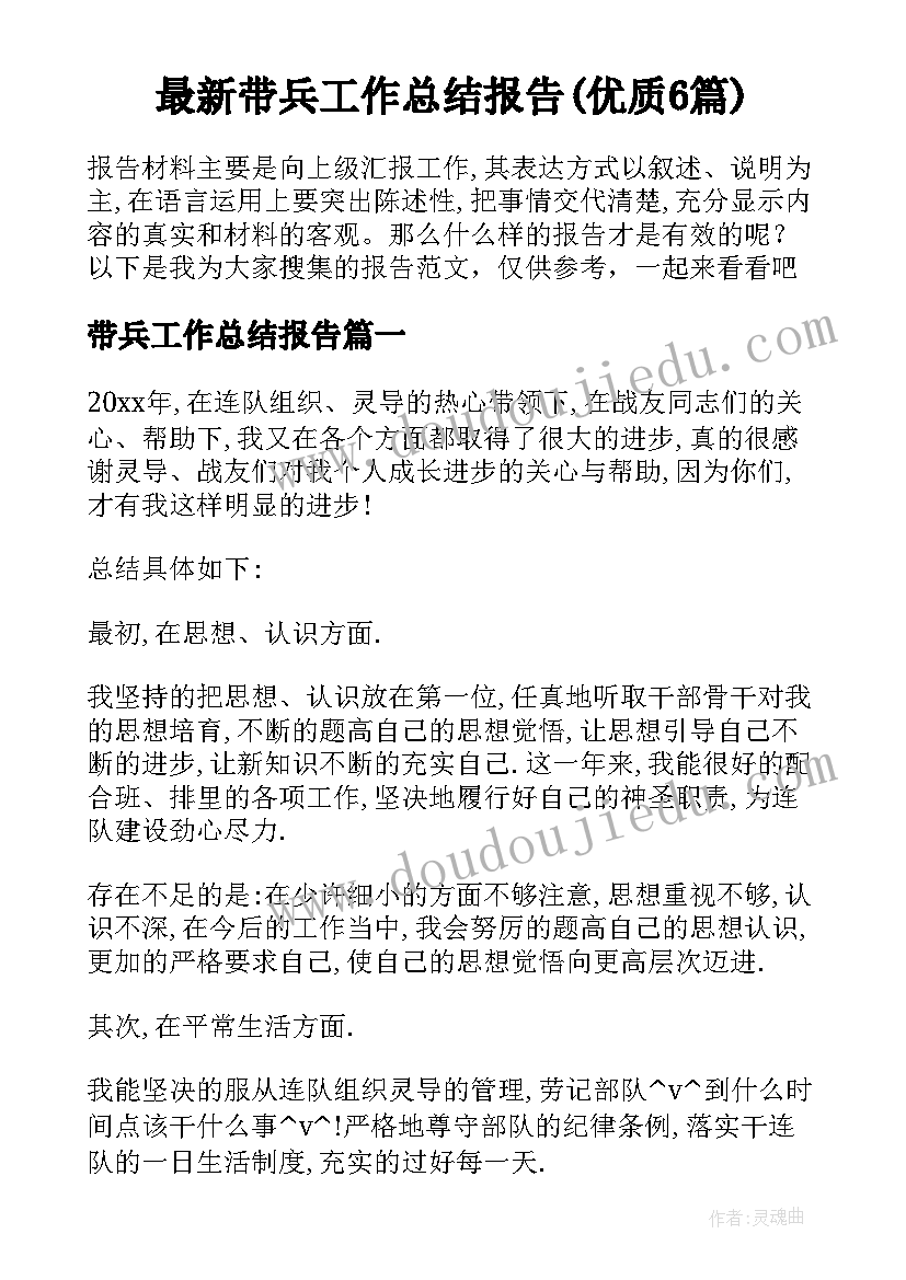 最新带兵工作总结报告(优质6篇)