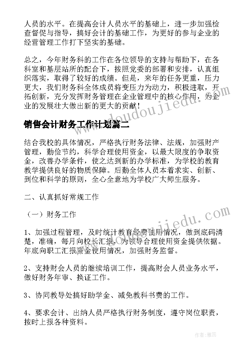 2023年销售会计财务工作计划 烟草销售财务出纳工作计划(优质9篇)