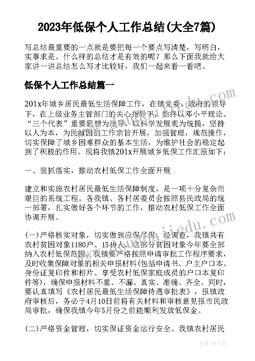 2023年低保个人工作总结(大全7篇)