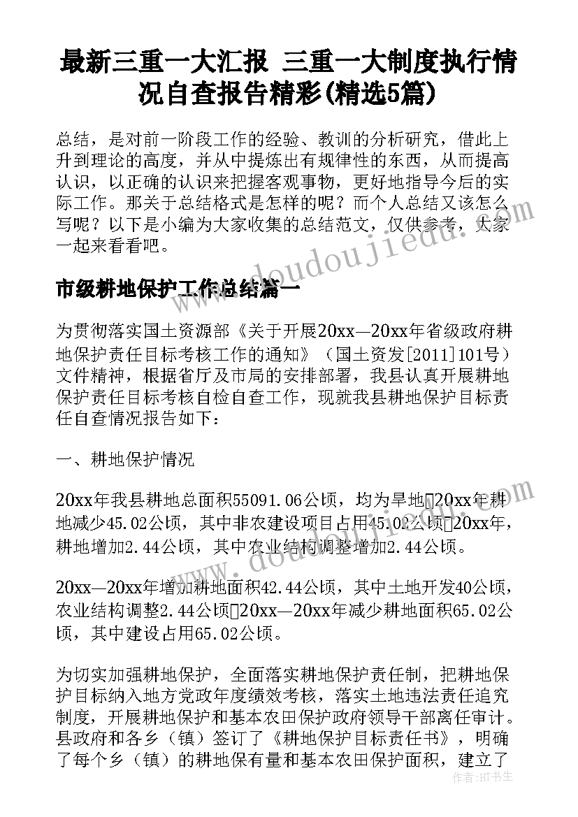 最新三重一大汇报 三重一大制度执行情况自查报告精彩(精选5篇)