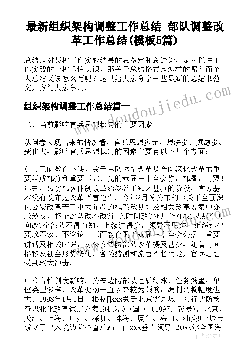 最新组织架构调整工作总结 部队调整改革工作总结(模板5篇)