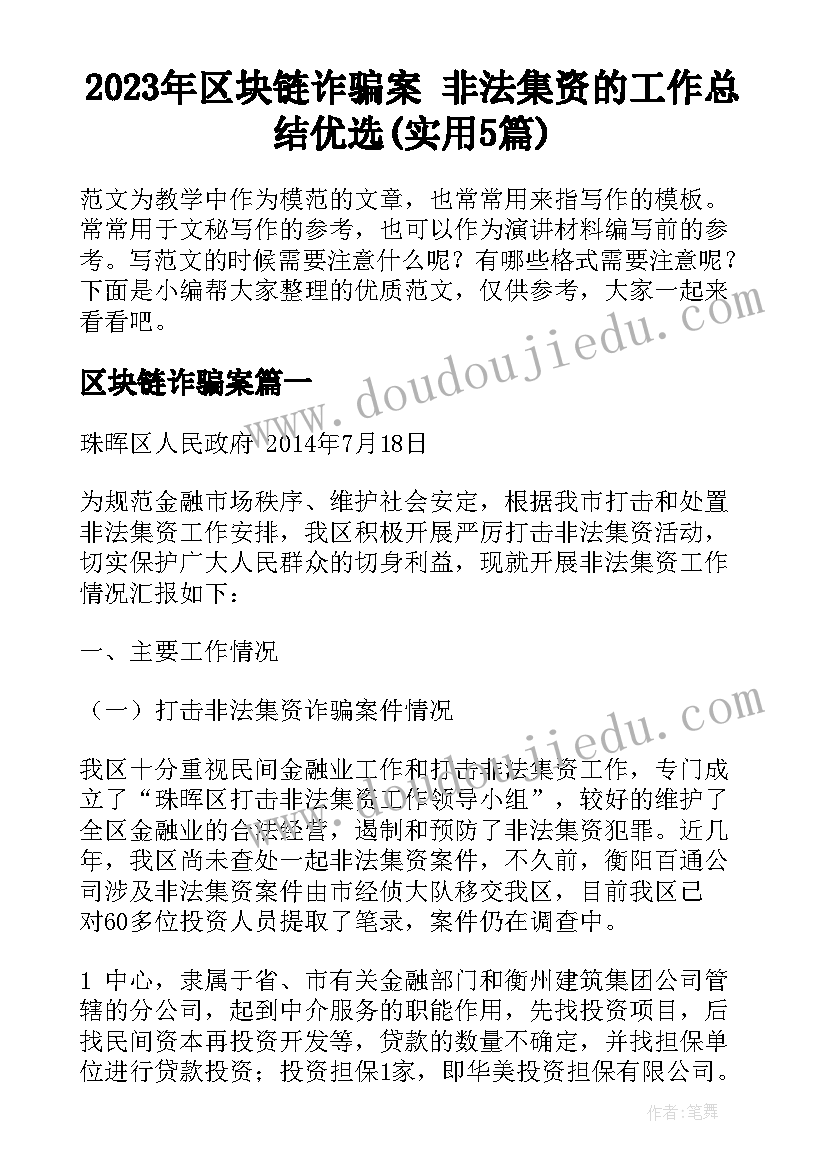 2023年区块链诈骗案 非法集资的工作总结优选(实用5篇)