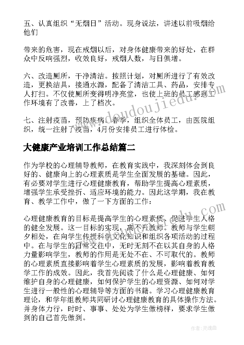 最新大健康产业培训工作总结(精选5篇)