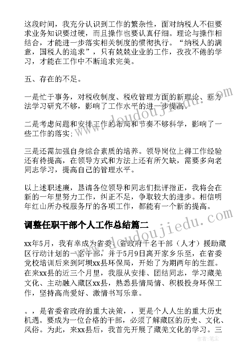 2023年调整任职干部个人工作总结(模板7篇)