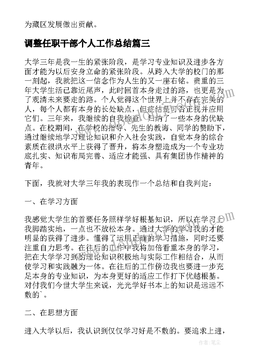 2023年调整任职干部个人工作总结(模板7篇)