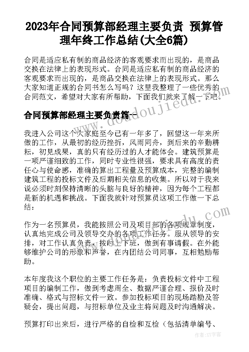 2023年合同预算部经理主要负责 预算管理年终工作总结(大全6篇)