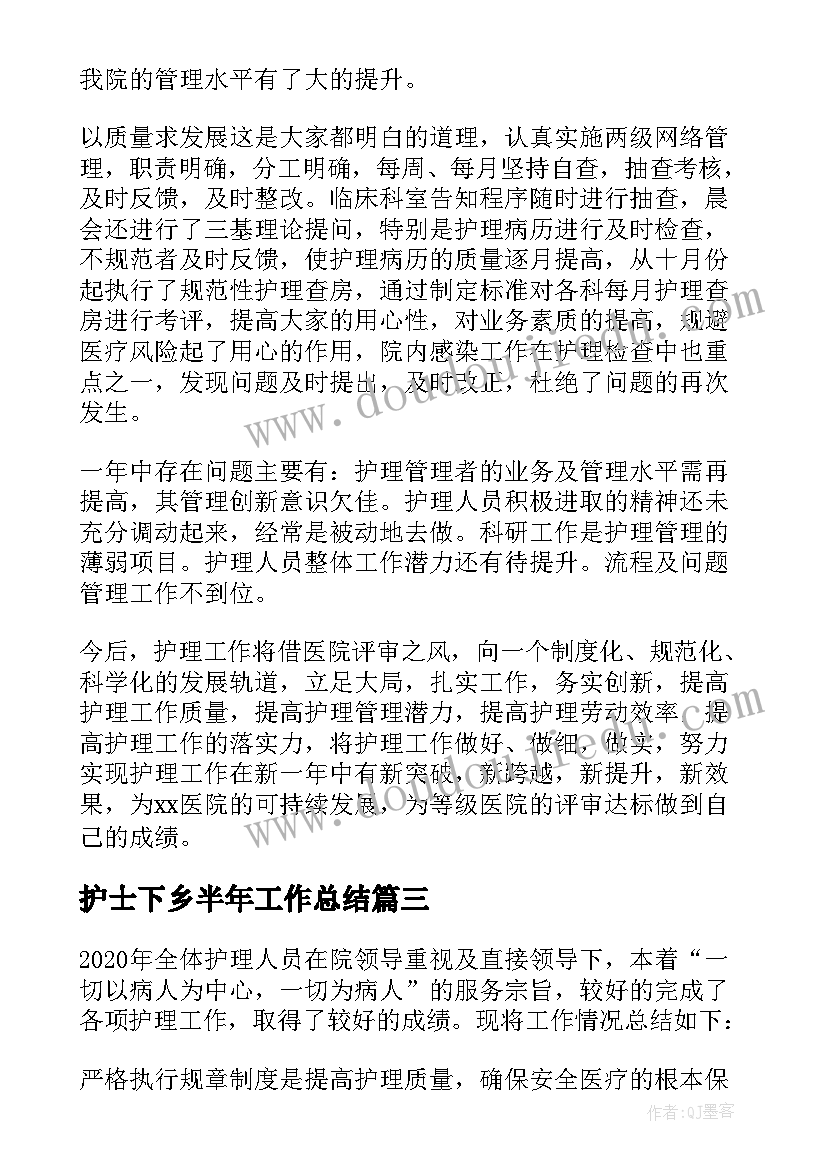 护士下乡半年工作总结(实用8篇)