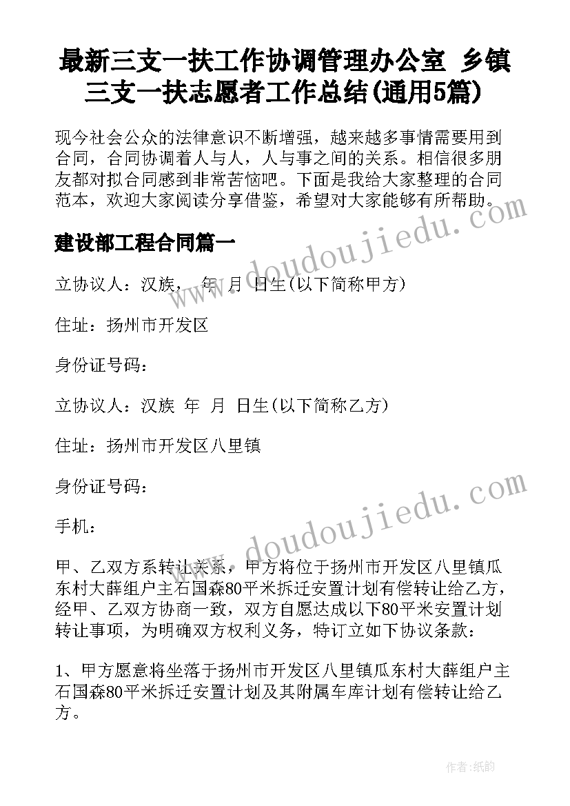 最新三支一扶工作协调管理办公室 乡镇三支一扶志愿者工作总结(通用5篇)