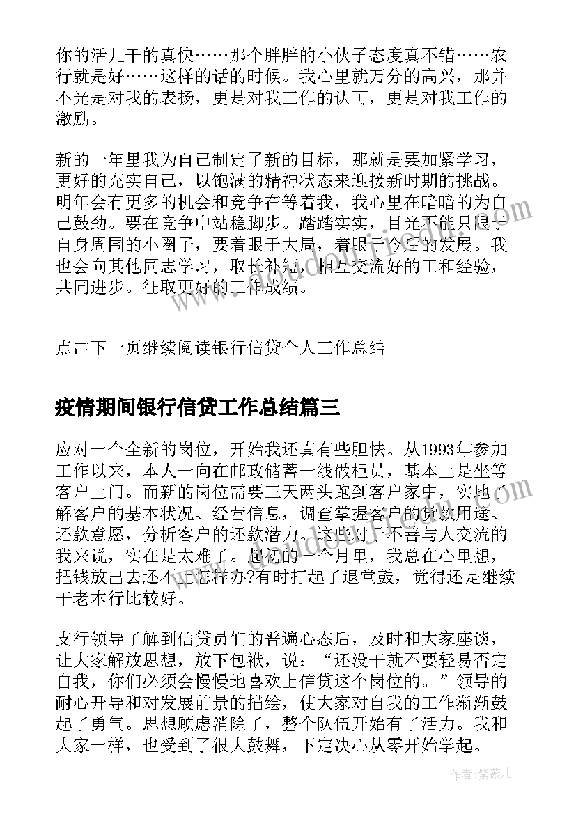 2023年疫情期间银行信贷工作总结 信贷员个人工作总结(通用8篇)