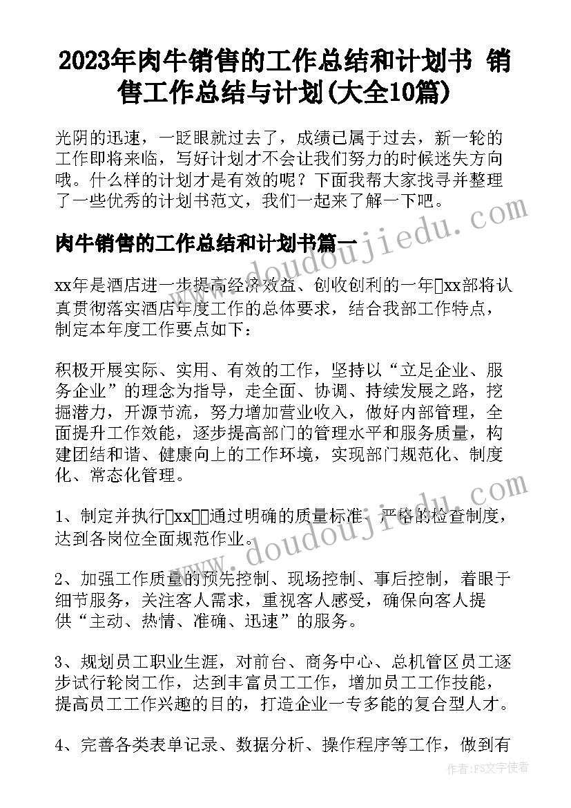 2023年肉牛销售的工作总结和计划书 销售工作总结与计划(大全10篇)