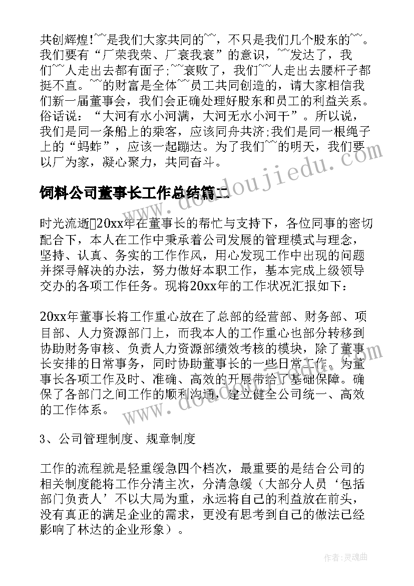 最新饲料公司董事长工作总结 公司董事长个人工作总结(优质5篇)