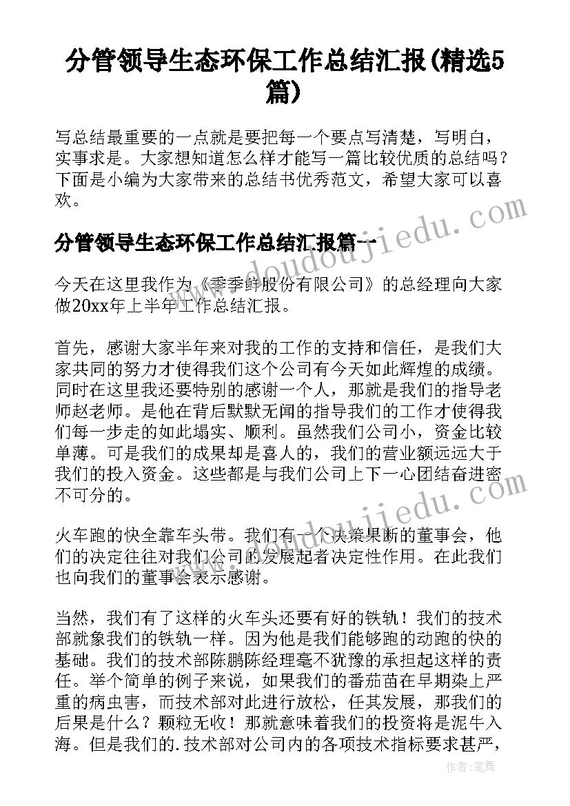 分管领导生态环保工作总结汇报(精选5篇)