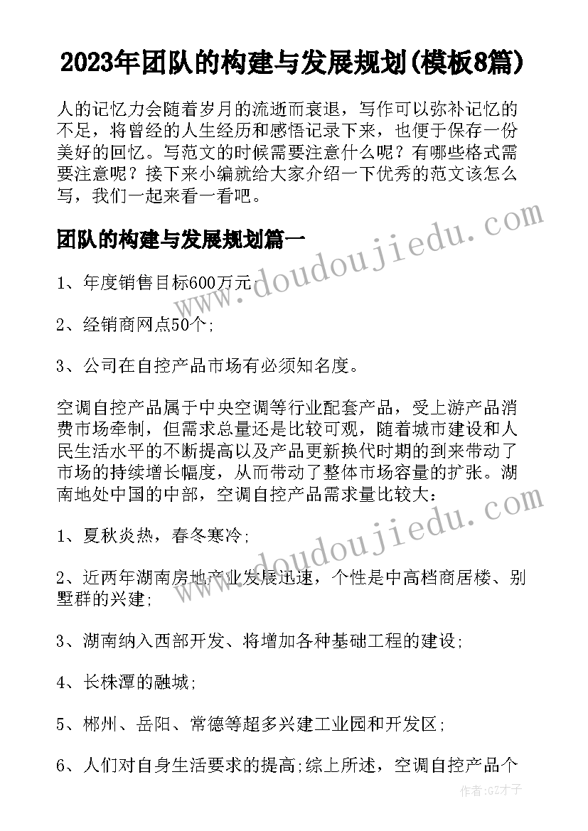 2023年团队的构建与发展规划(模板8篇)